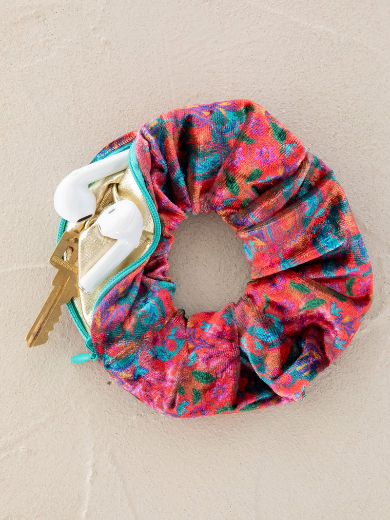 Natural Life® Hideaway Scrunchie - Pink Red Folk Floral