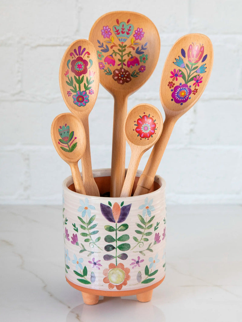 Natural Life Cutest Wooden Spoons, Set of 5 - Folk Flower