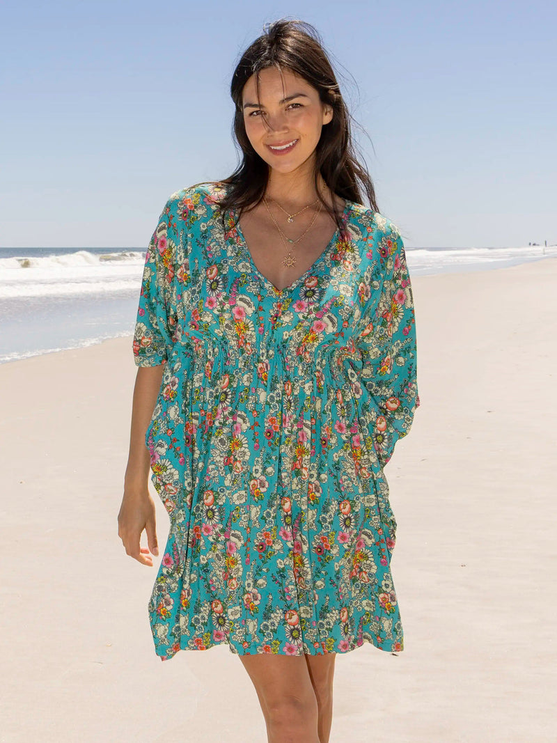 Natural Life Sanibel Kaftan Mini Dress - Turquoise Floral