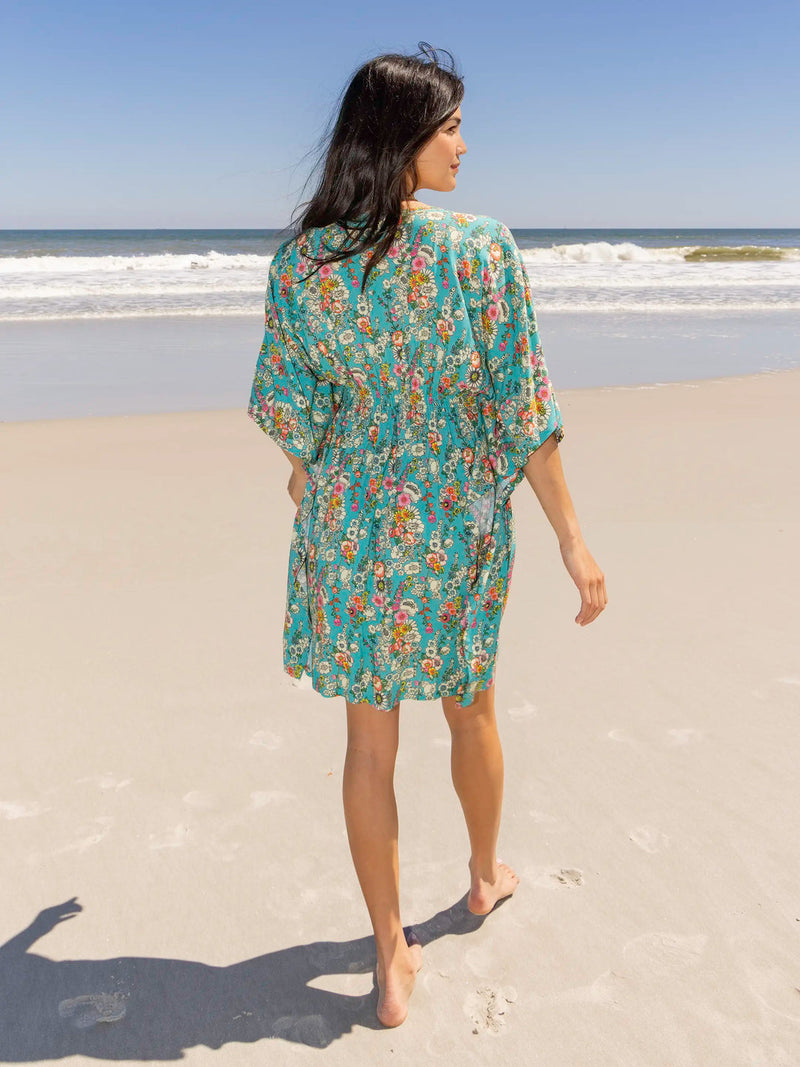 Natural Life Sanibel Kaftan Mini Dress - Turquoise Floral