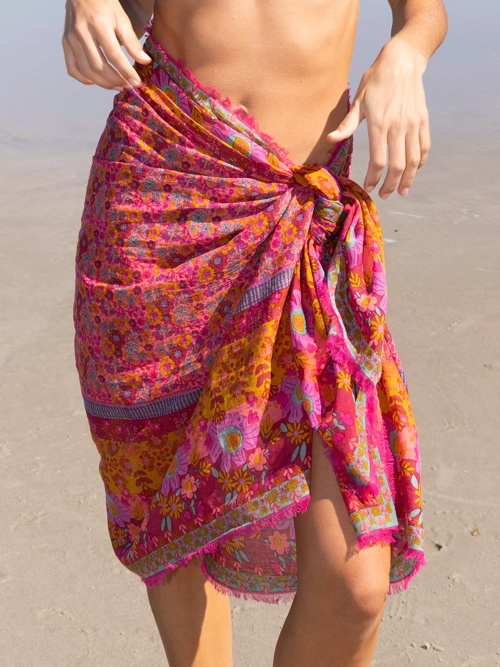 Natural Life Printed Cotton Sarong - Magenta Borders