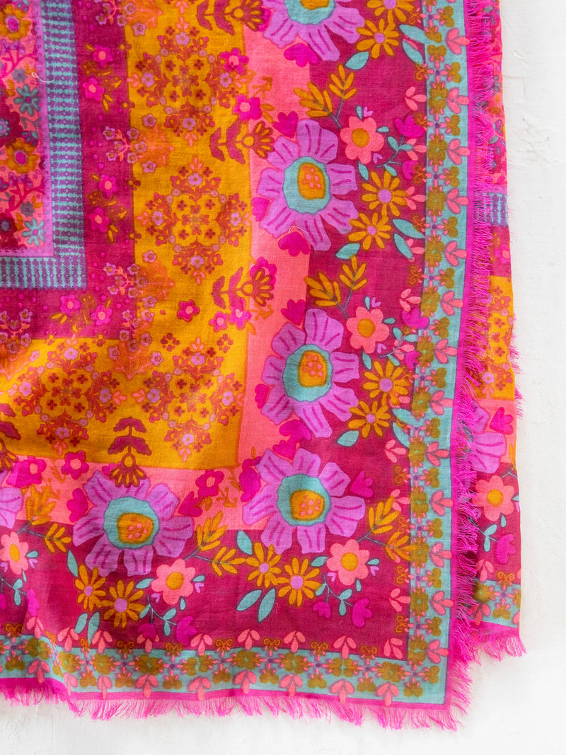 Natural Life Printed Cotton Sarong - Magenta Borders
