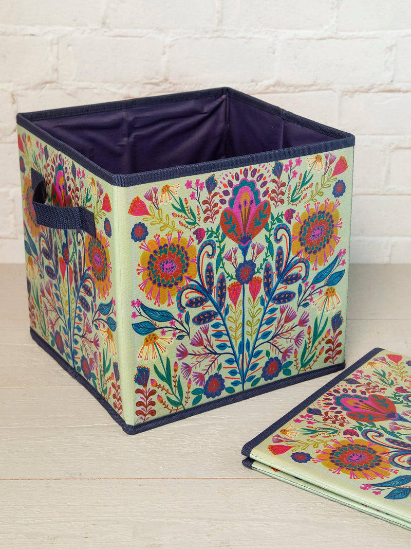 Natural Life® Collapsible Storage Cubes, Set of 2 - Cream Folk Flower