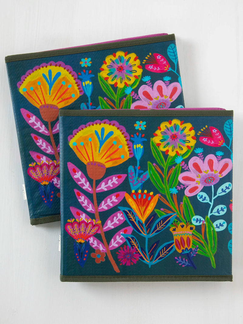 Natural Life® Collapsible Storage Cubes, Set of 2 - Rainbow Folk Flower