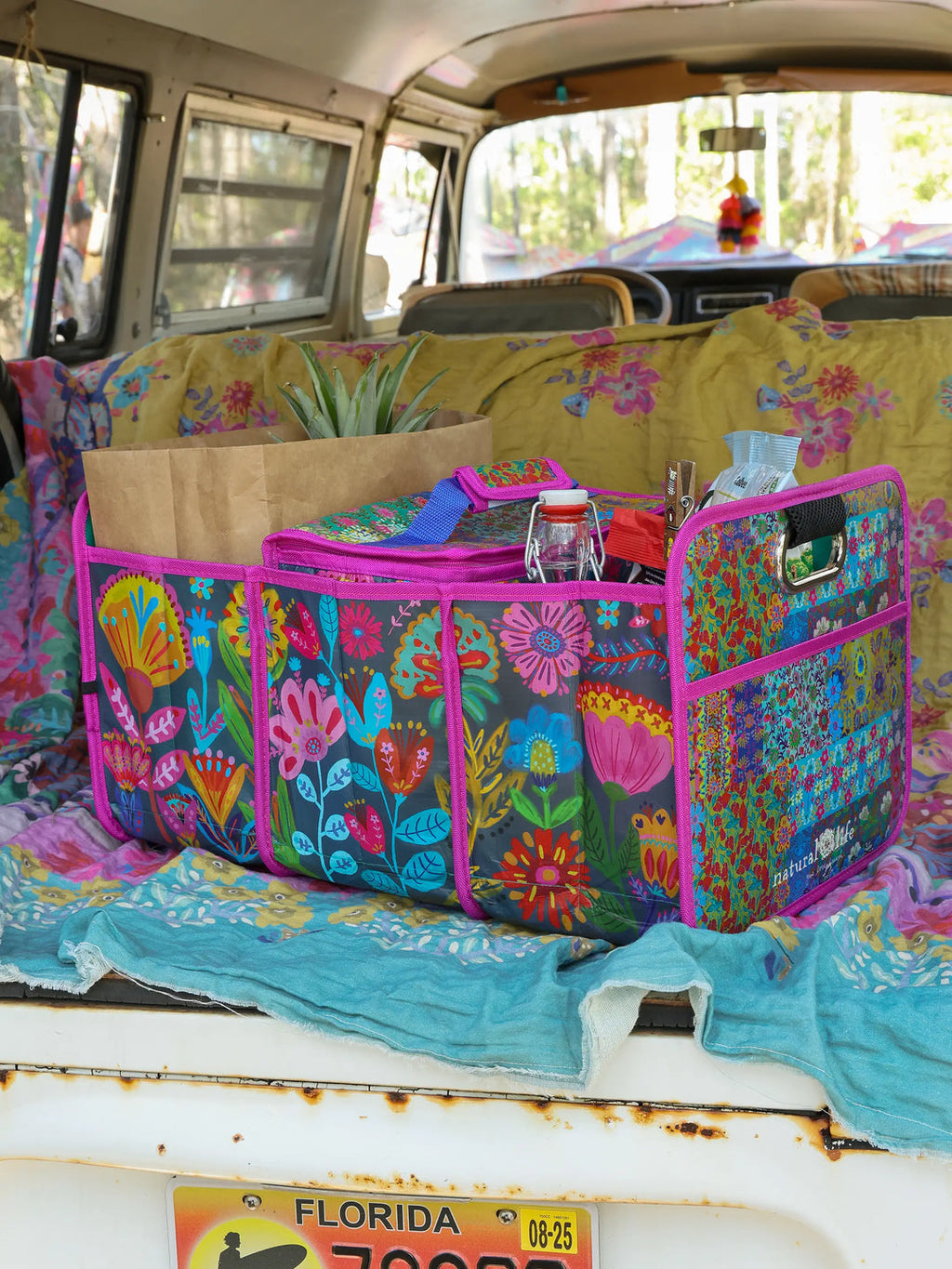 Natural Life Car Trunk Organizer - Navy Folk Flower