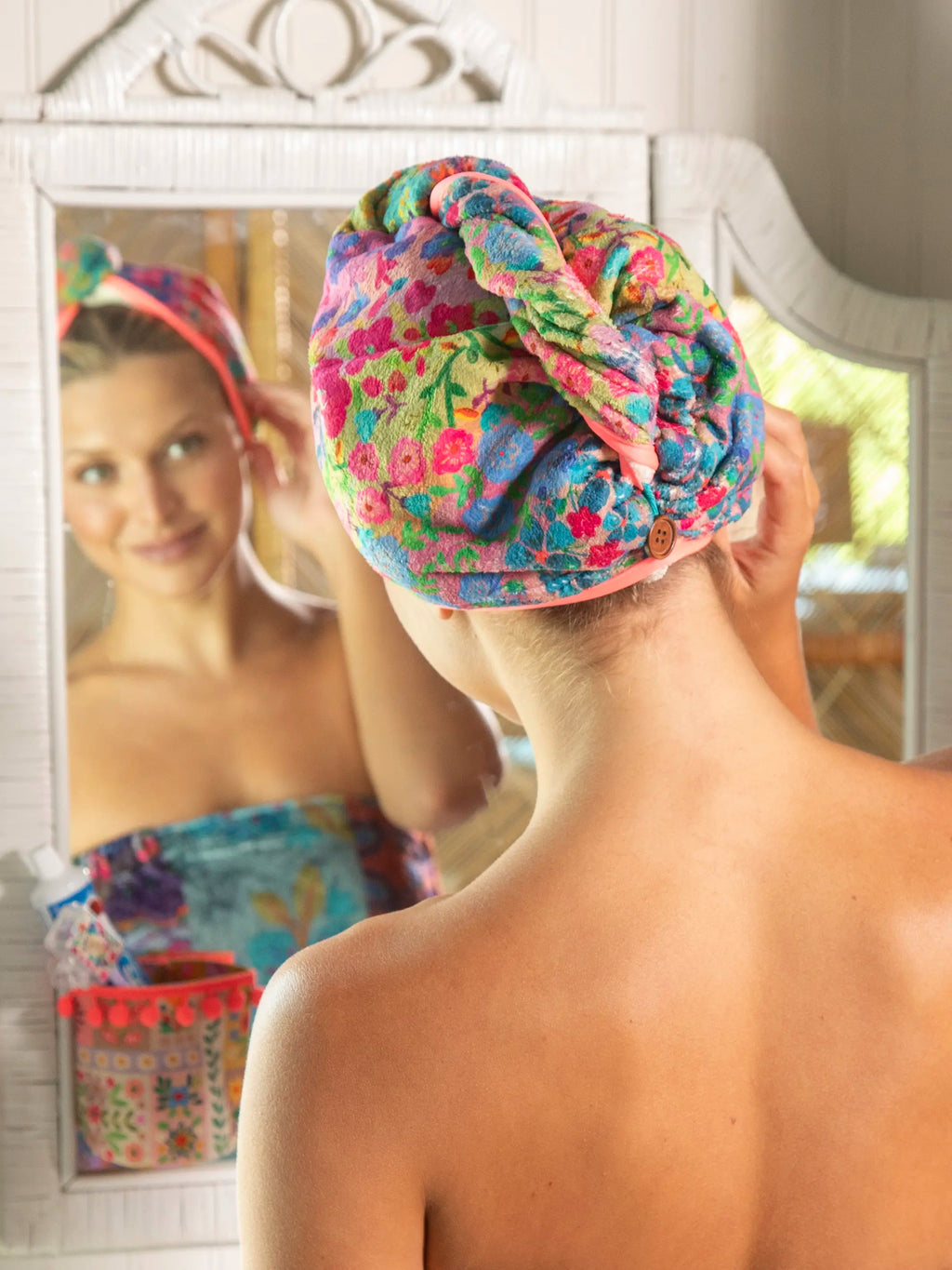 Natural Life Microfiber Hair Towel Wrap - Rainbow Floral Rows