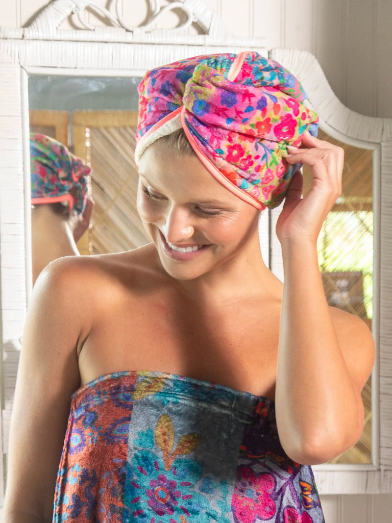 Natural Life Microfiber Hair Towel Wrap - Rainbow Floral Rows