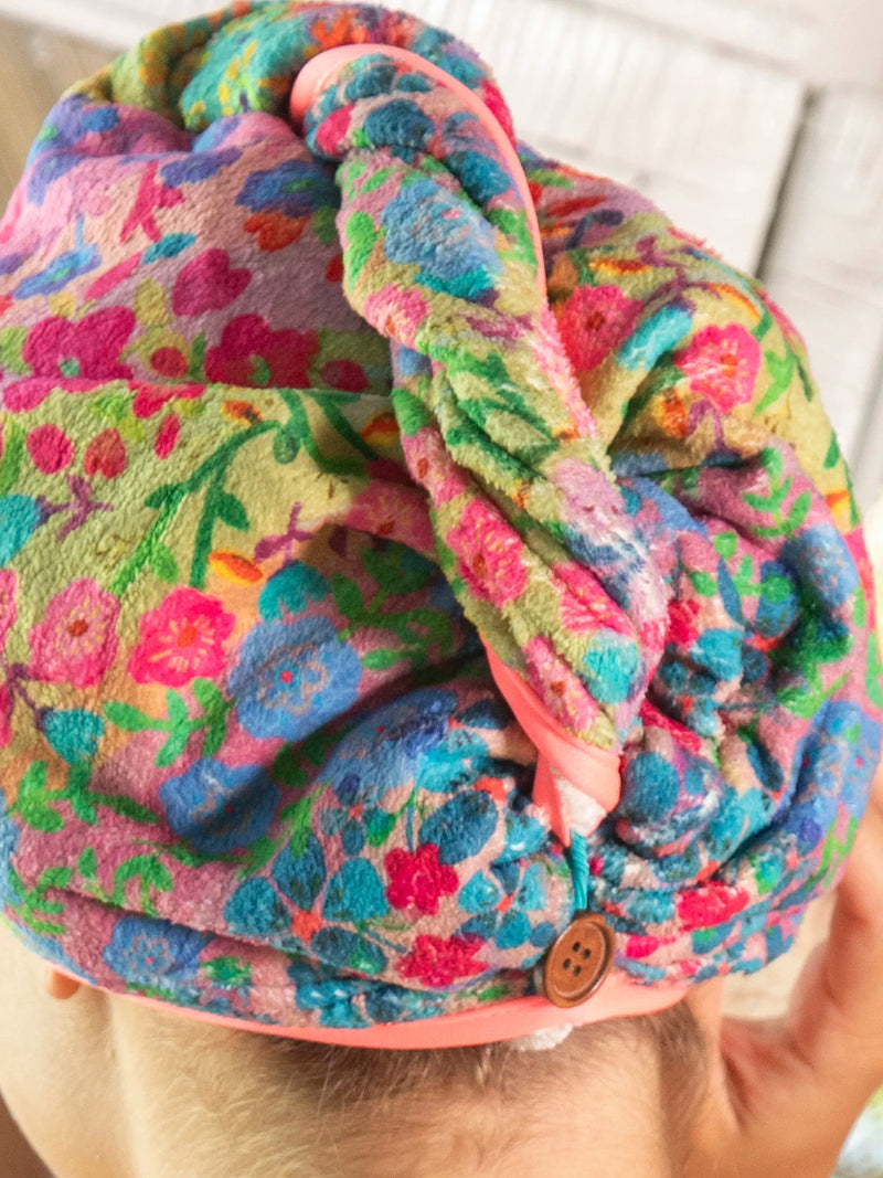 Natural Life Microfiber Hair Towel Wrap - Rainbow Floral Rows