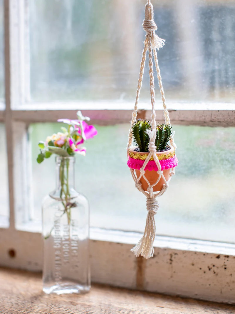 Natural Life Mini Macrame Faux Succulent Car Charm - Cream