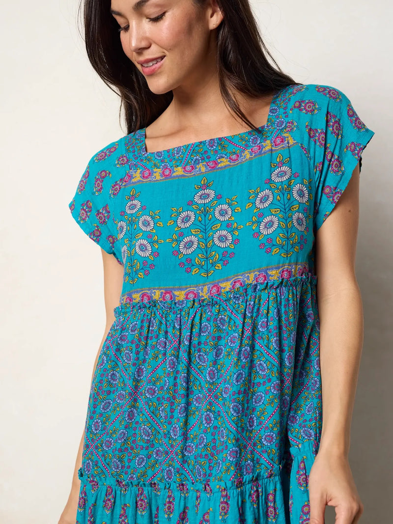 Natural Life Berkley Maxi Dress -Teal Wildflower Tiles