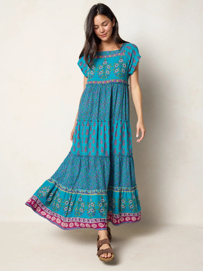 Natural Life Berkley Maxi Dress -Teal Wildflower Tiles