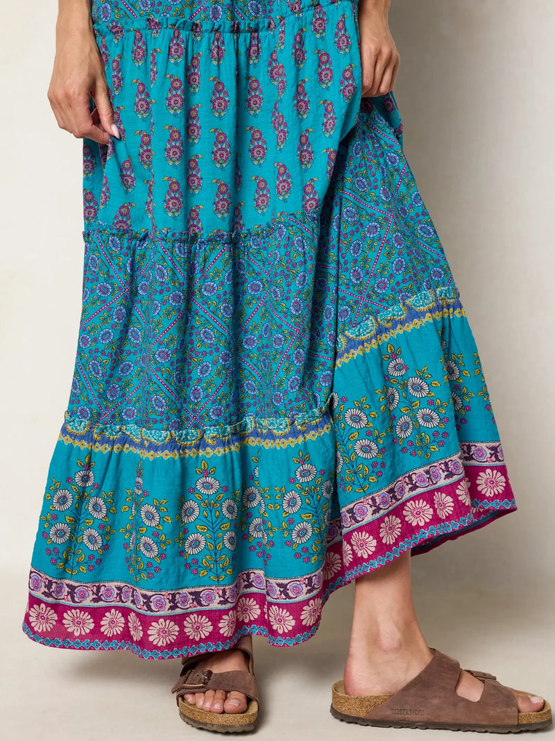 Natural Life Berkley Maxi Dress -Teal Wildflower Tiles