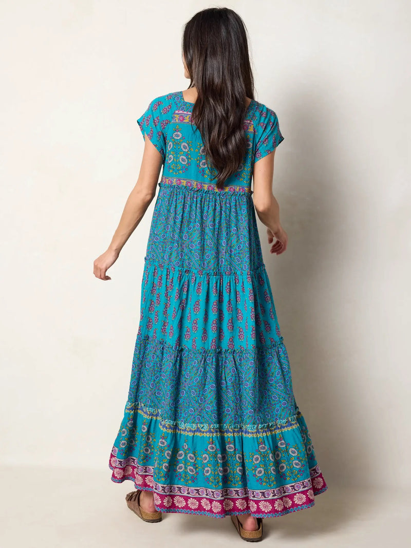 Natural Life Berkley Maxi Dress -Teal Wildflower Tiles