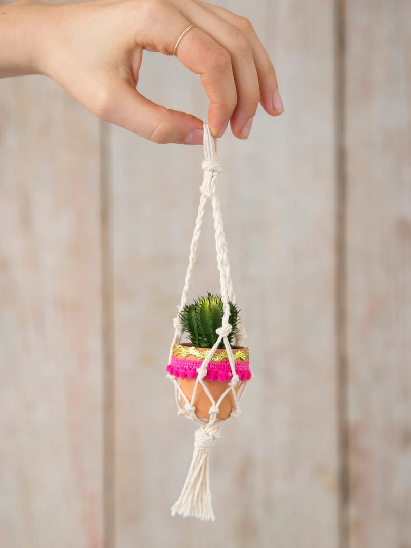 Natural Life Mini Macrame Faux Succulent Car Charm - Cream