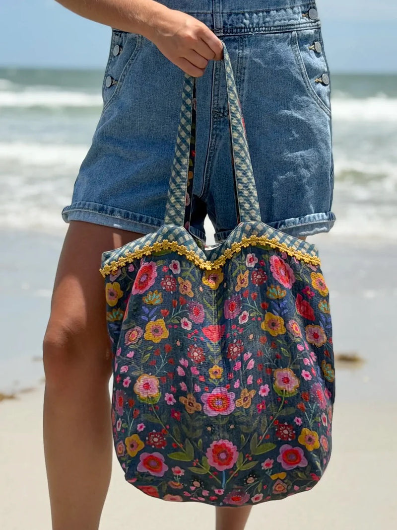 Natural Life Cotton Gauze Reversible Tote Bag - Blue Floral