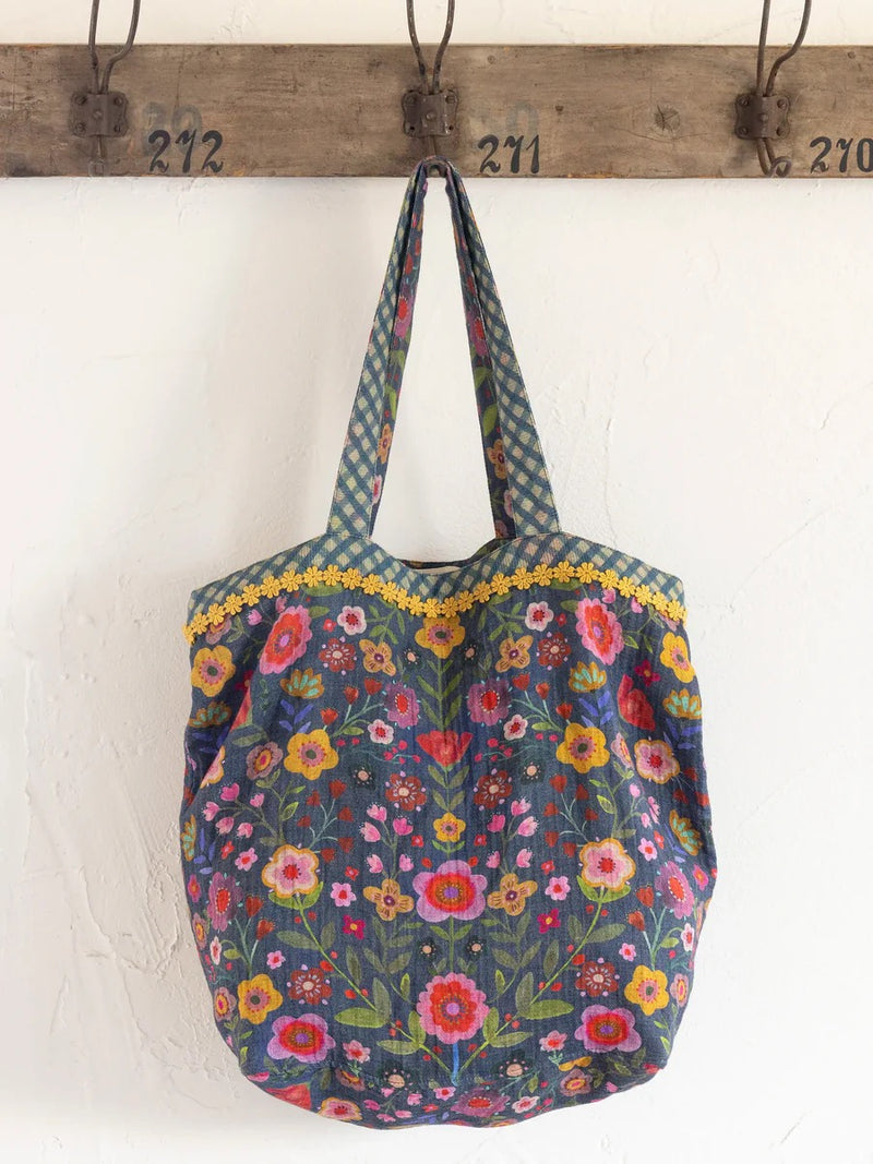 Natural Life Cotton Gauze Reversible Tote Bag - Blue Floral