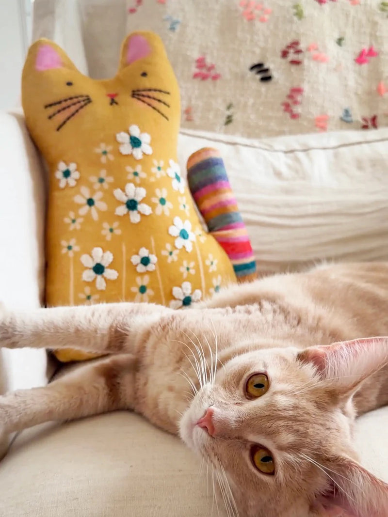 Natural Life® Cutest Ever Cotton Velvet Pillow - Cat