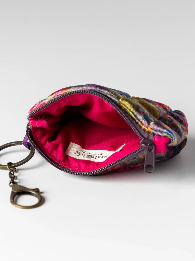 Natural Life® Mini Velvet Puffy Coin Purse Key Clip - Dark Floral Garden
