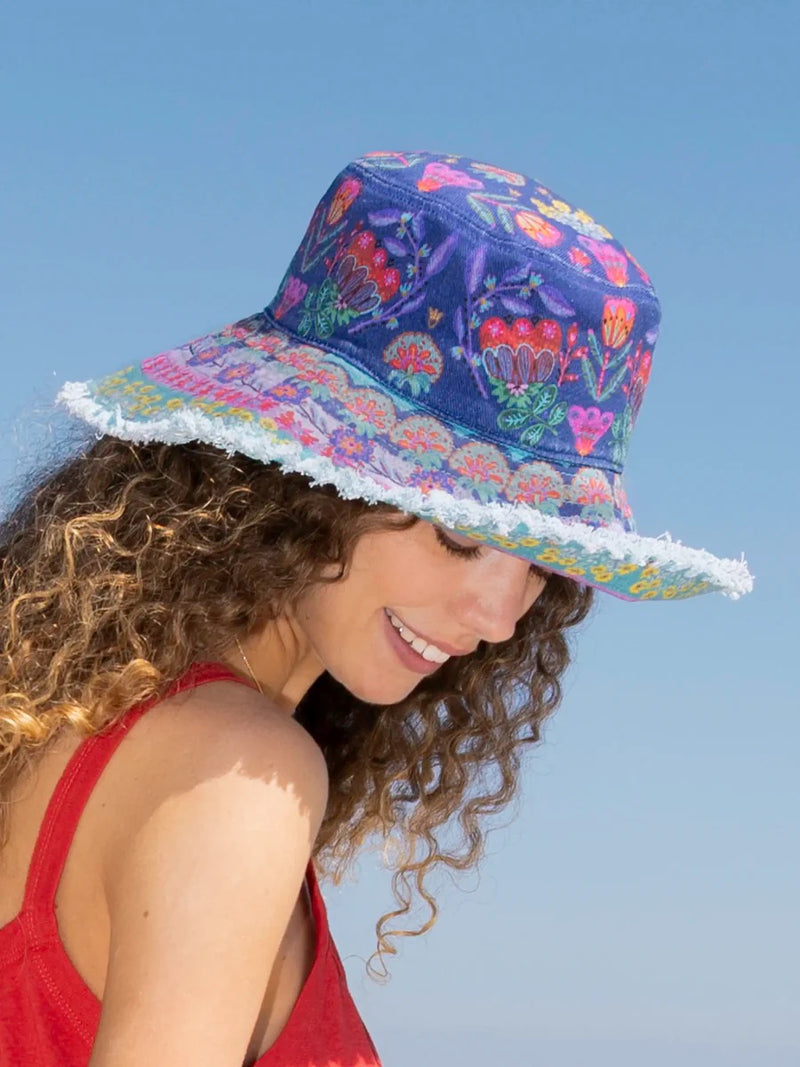 Natural Life Sandy Days Bucket Hat - Teal Folk Border