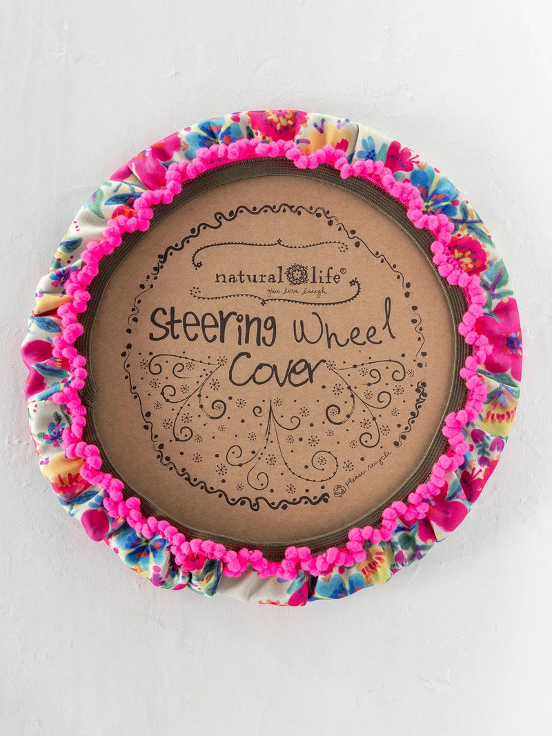 Natural Life Steering Wheel Cover, 15” - Pink Floral