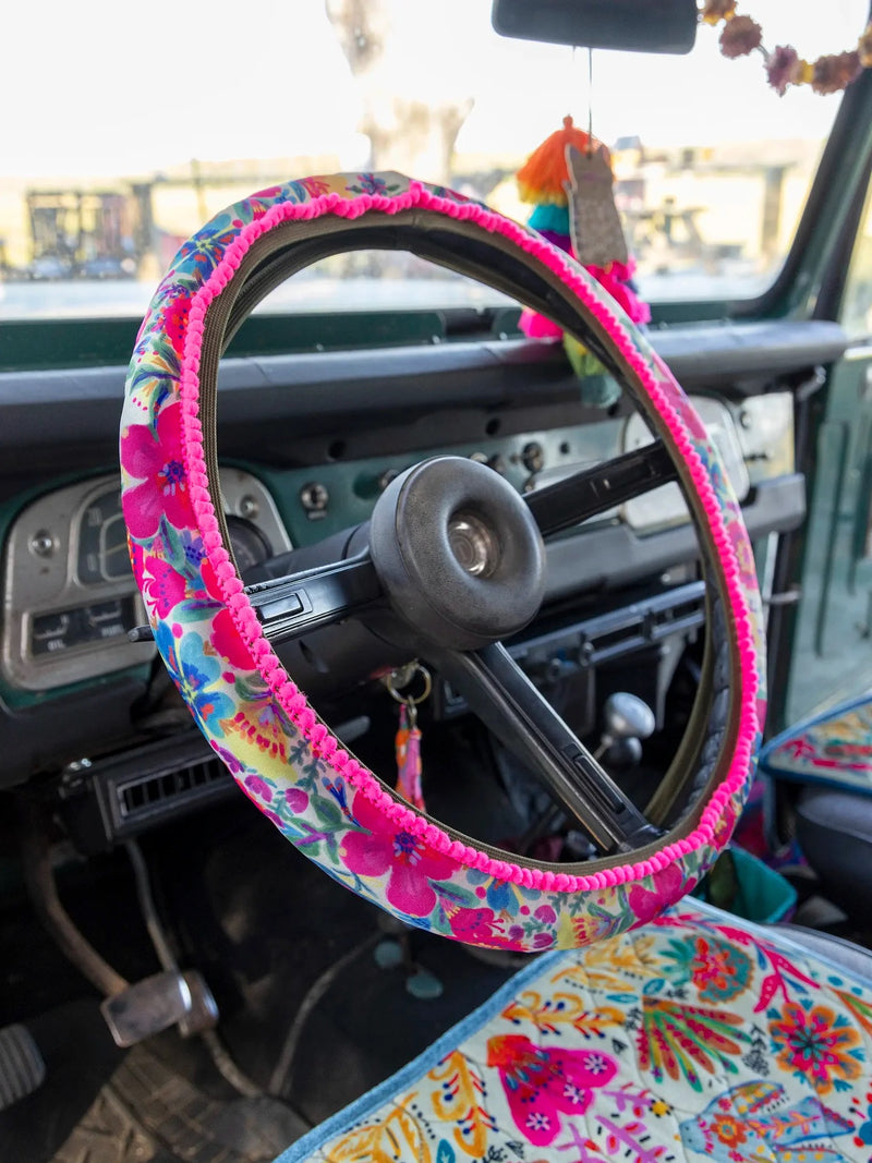 Natural Life Steering Wheel Cover, 15” - Pink Floral