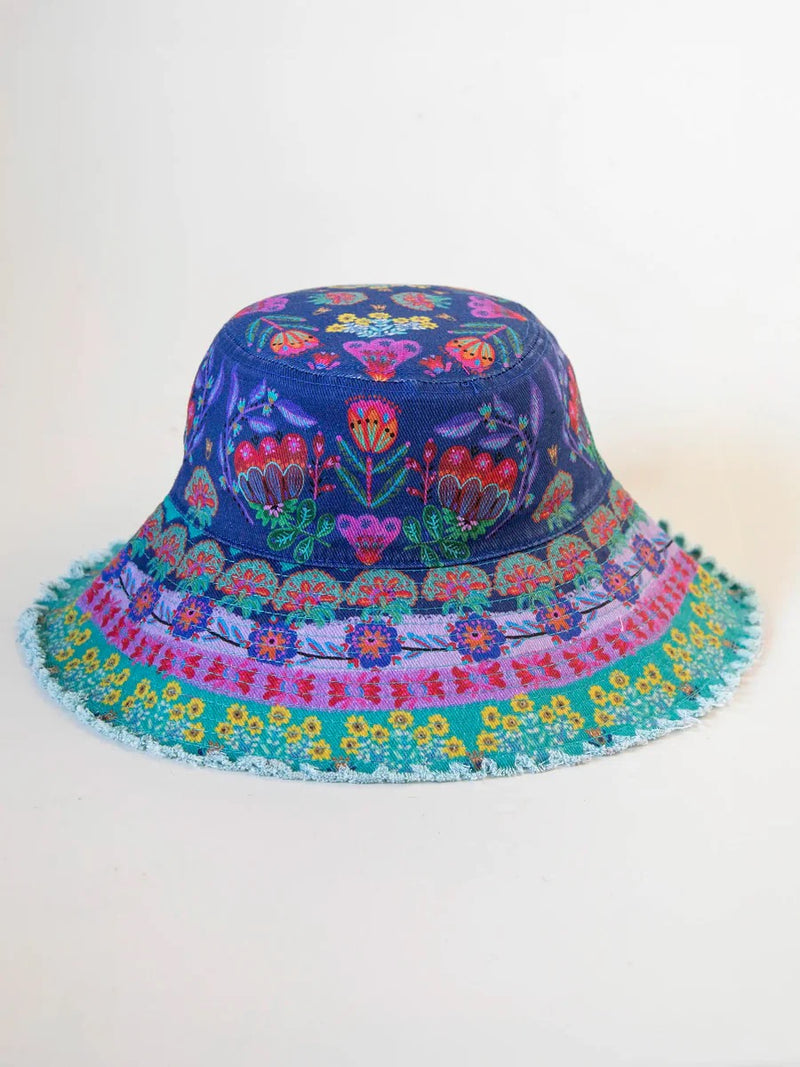 Natural Life Sandy Days Bucket Hat - Teal Folk Border