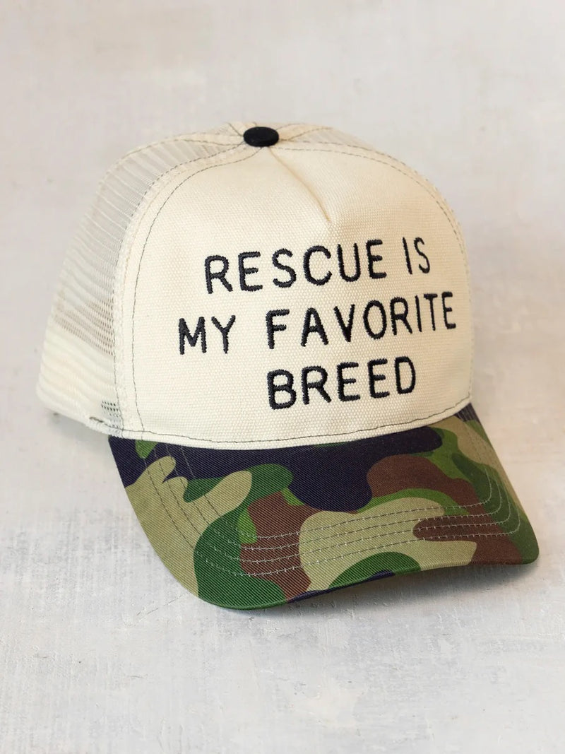 Natural Life Embroidered Trucker Hat -  Rescue Is My Favorite Breed