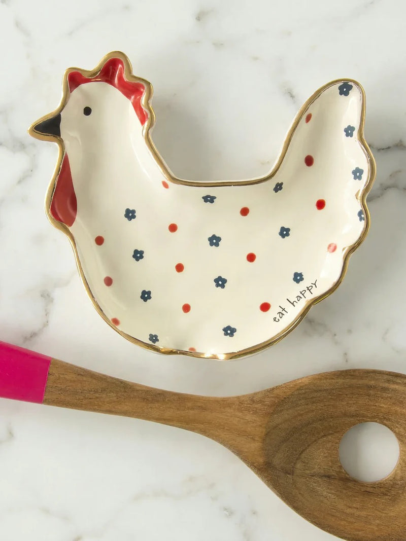 Natural Life® Ceramic Spoon Rest - Eat Happy Chicken