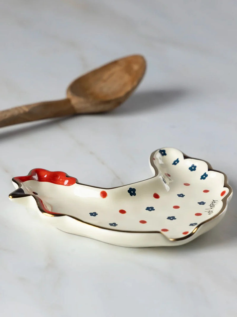 Natural Life® Ceramic Spoon Rest - Eat Happy Chicken