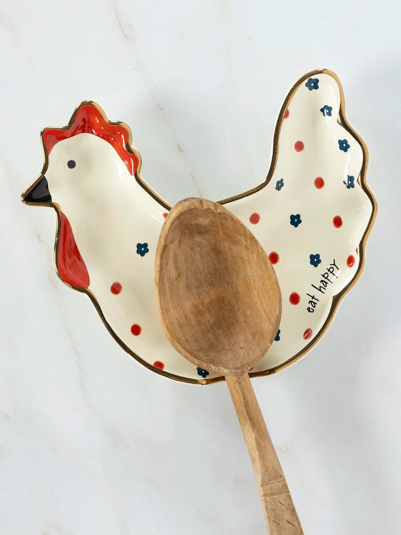 Natural Life® Ceramic Spoon Rest - Eat Happy Chicken