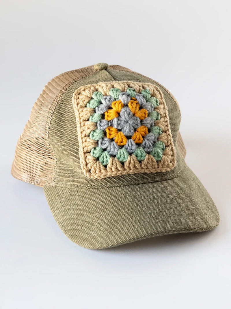 Natural Life Granny Square Trucker Hat - Green