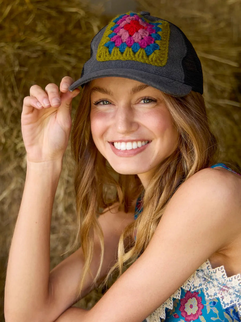 Natural Life Granny Square Trucker Hat - Charcoal