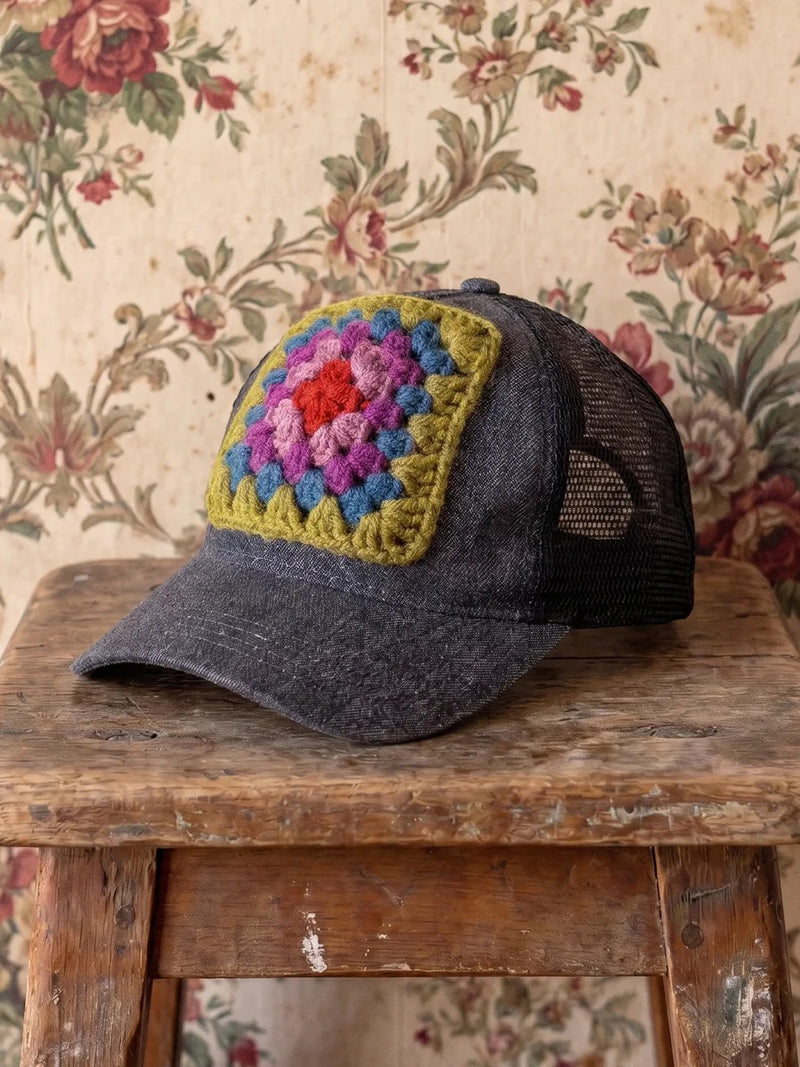 Natural Life Granny Square Trucker Hat - Charcoal