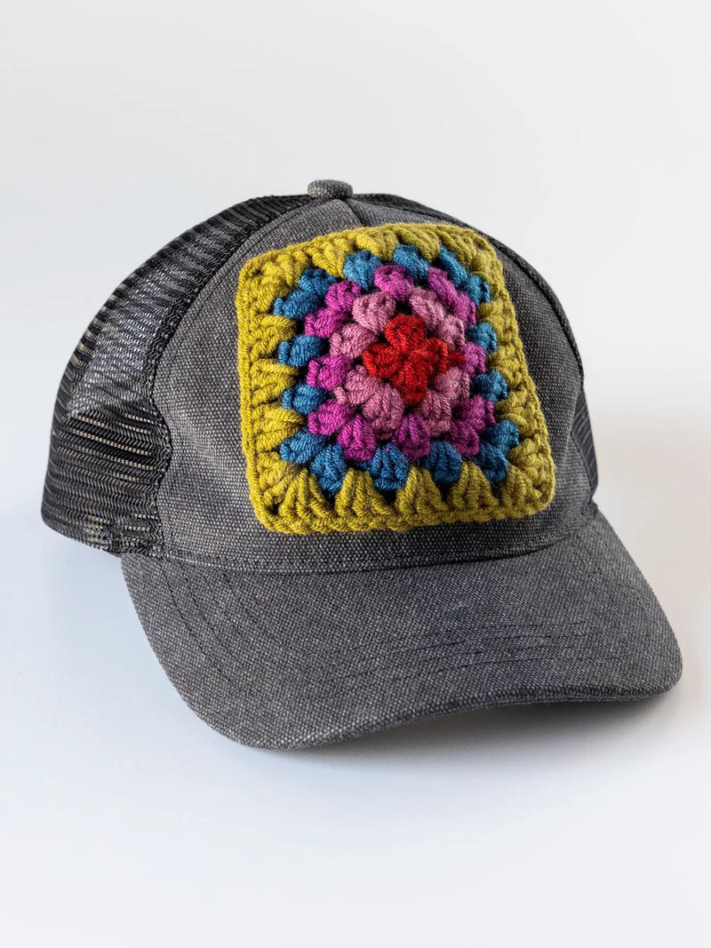 Natural Life Granny Square Trucker Hat - Charcoal