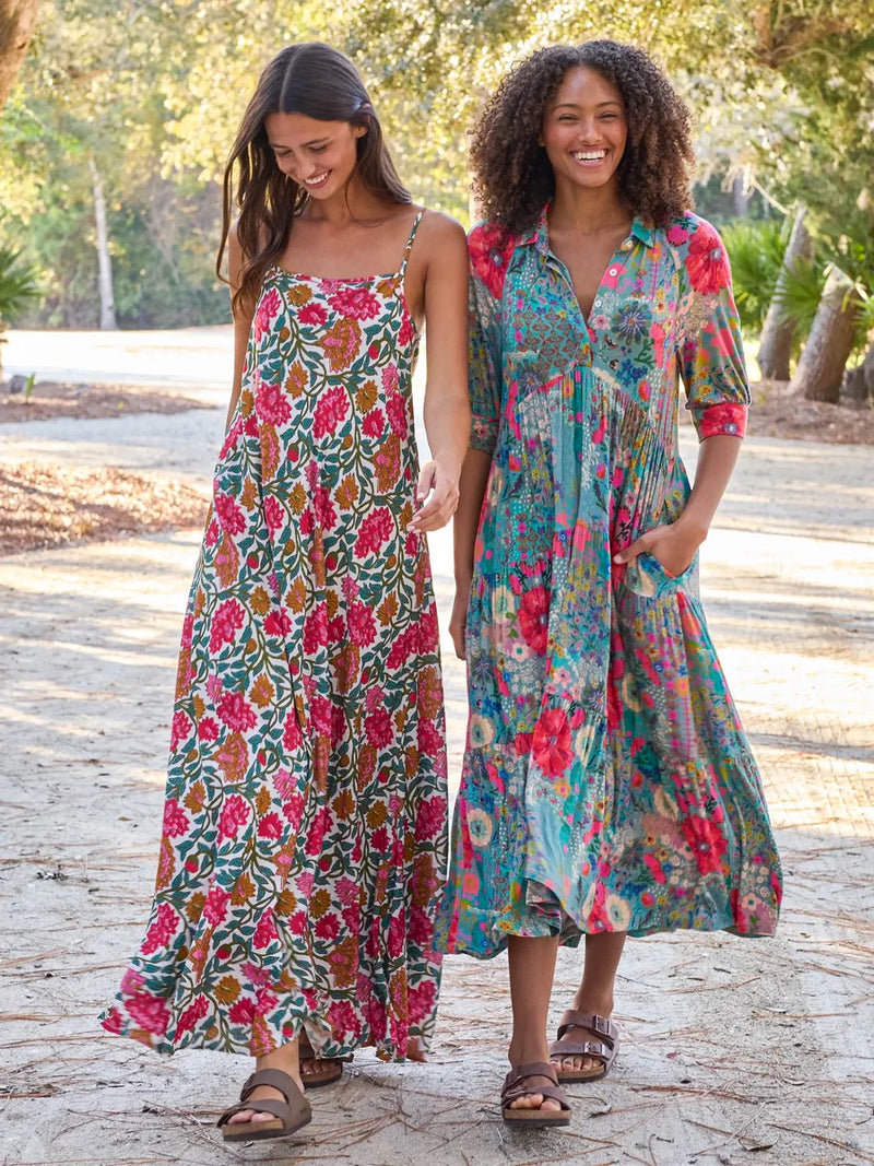 Natural Life Rebecca "ButterSoft" Midi Dress - Blue Garden Patchwork