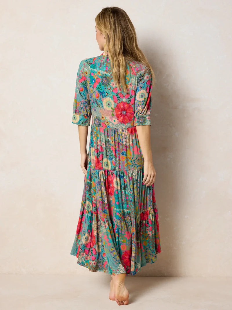 Natural Life Rebecca "ButterSoft" Midi Dress - Blue Garden Patchwork