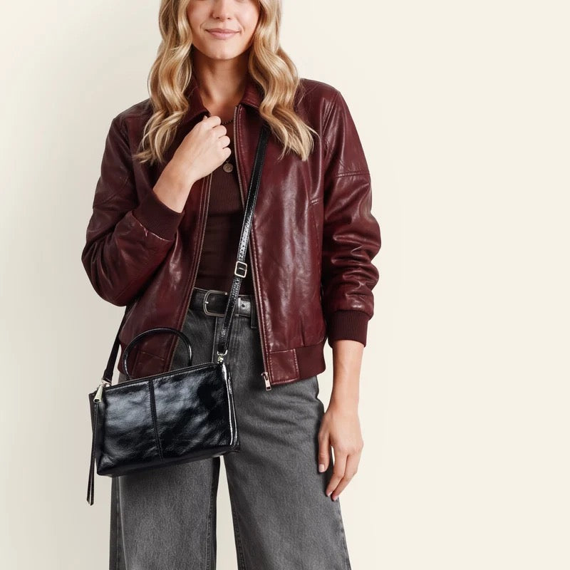 HOBO Sable Crossbody - Polished Leather | Black
