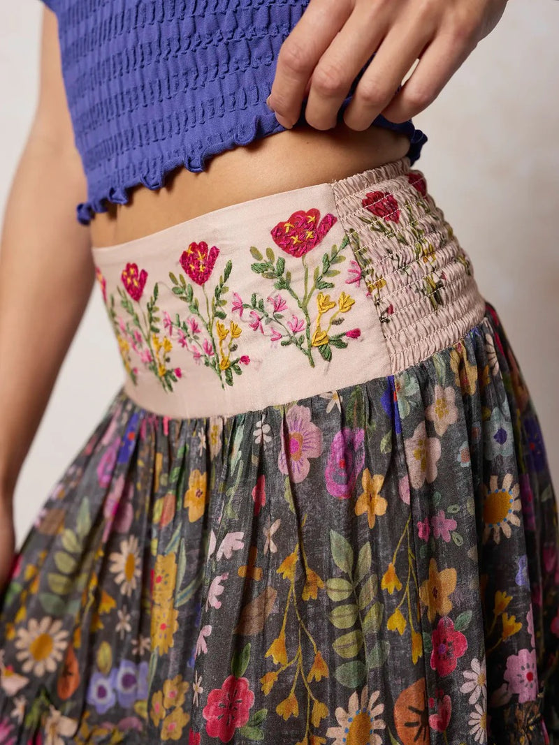 Natural Life Karlie Embroidered Tiered Maxi Skirt - Flung Floral Wildflowers