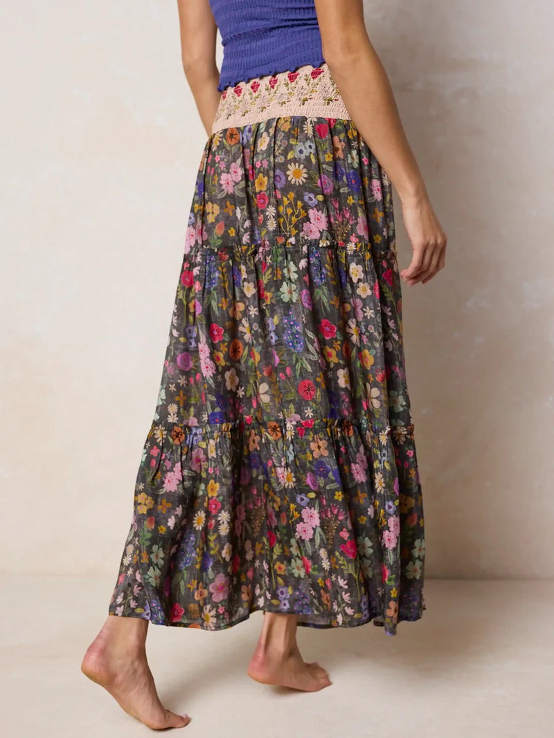 Natural Life Karlie Embroidered Tiered Maxi Skirt - Flung Floral Wildflowers