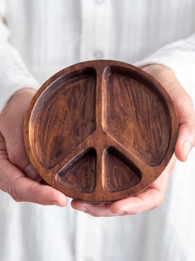 Natural Life Carved Wood Trinket Dish - Peace Sign