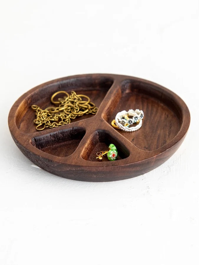 Natural Life Carved Wood Trinket Dish - Peace Sign
