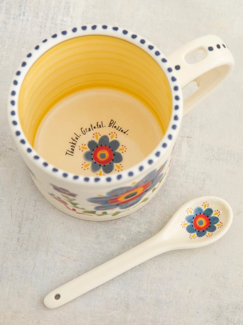 Natural Life® Hazel Mug & Spoon Set - Thankful Grateful Blessed