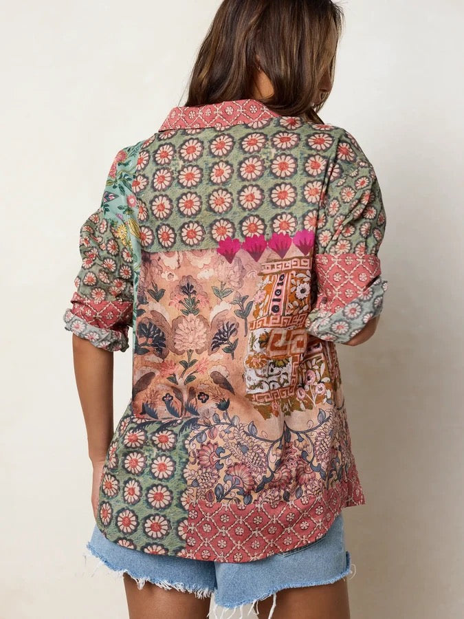 Natural Life Barcelona Cotton Button Down - Patchwork Medallion Floral