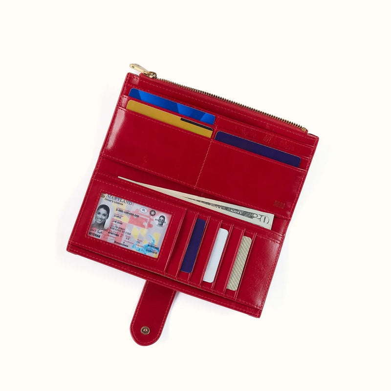 HOBO Dunn Continental Wallet Polished Leather - True Red