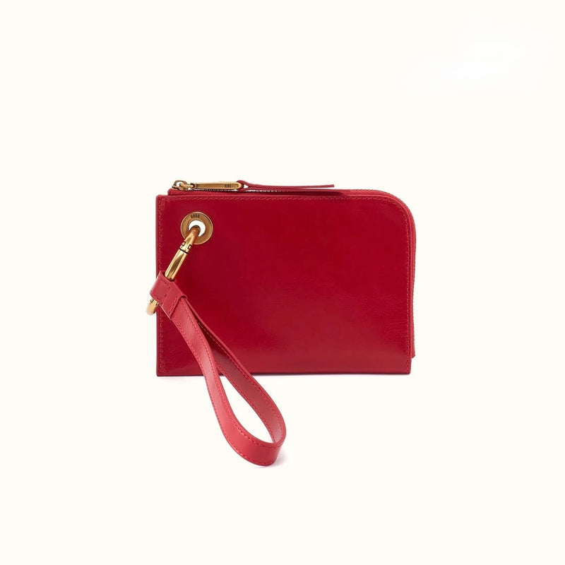 Hobo Jett Credit Card Wristlet In Polished Leather - True Red