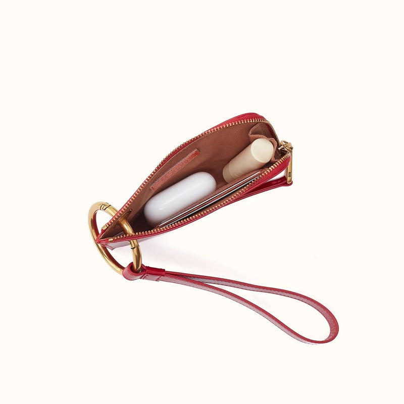 Hobo Jett Credit Card Wristlet In Polished Leather - True Red