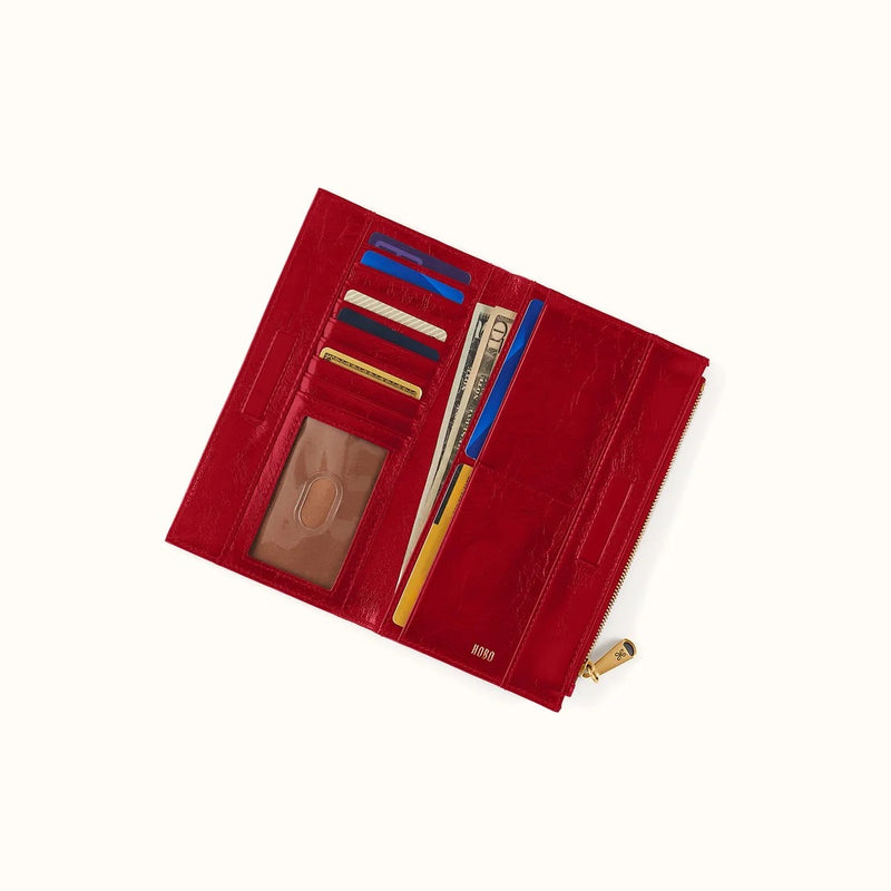 HOBO Jill Trifold Wallet - Polished Leather | True Red