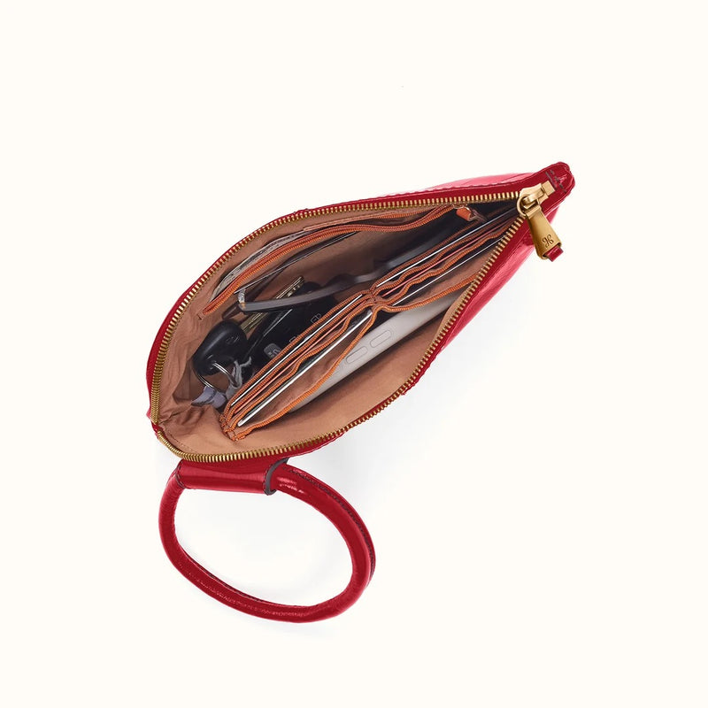 HOBO Sable Wristlet Clutch - Polished Leather - True Red