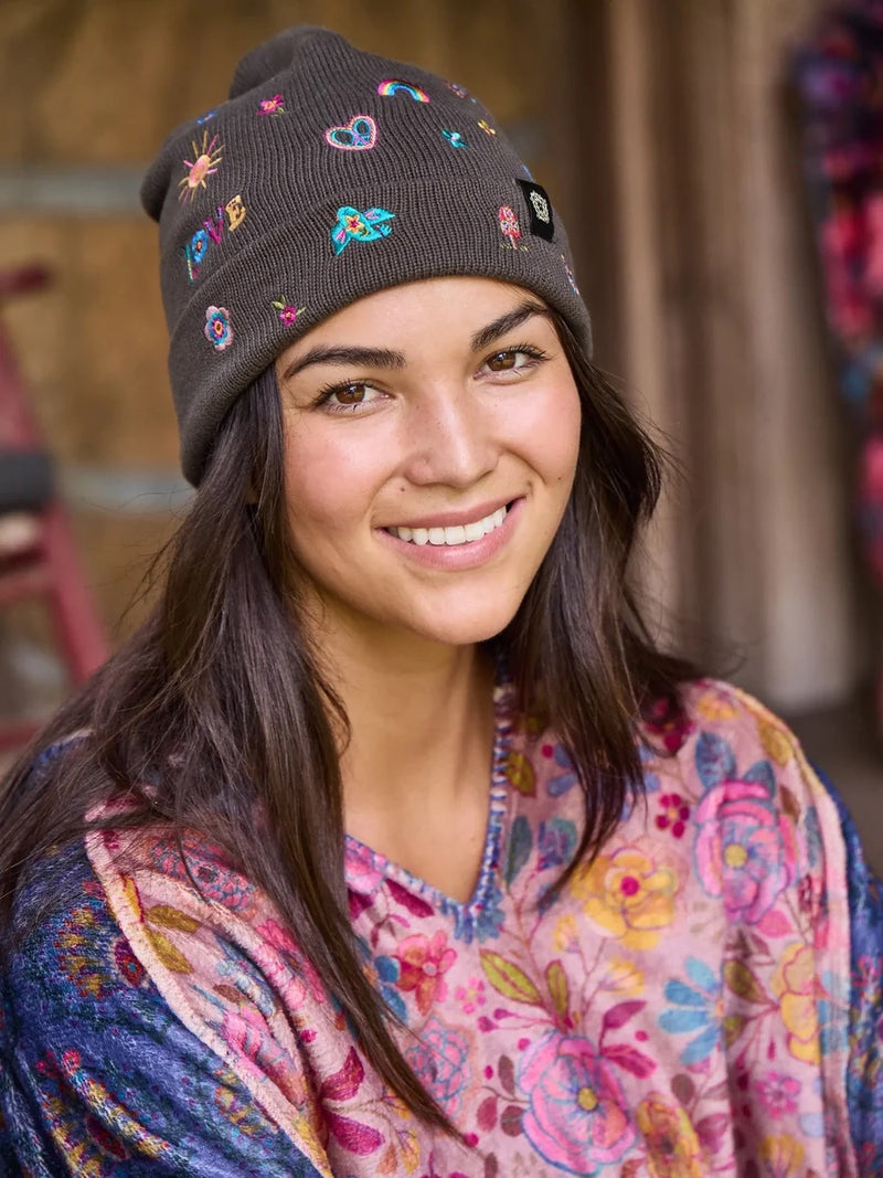 Natural Life Embroidered Beanie - Charcoal Fave Things