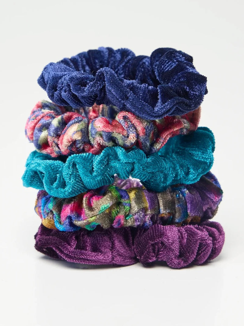 Natural Life® Print and Velvet Scrunchies, Set of 5 - Blue